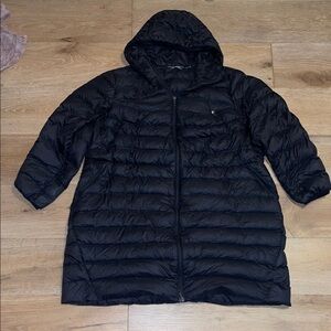 Lands' End Women's Black Hooded Puffer Coat long duck feather xxl